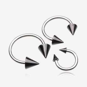 Colorline PVD Spike Ends Steel Horseshoe Circular Barbell-Black